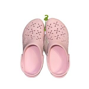 Crocs Baya Floral Cutout Clogs Pink Daisy Perforated Shoes Mens 9 Womens 11 NEW